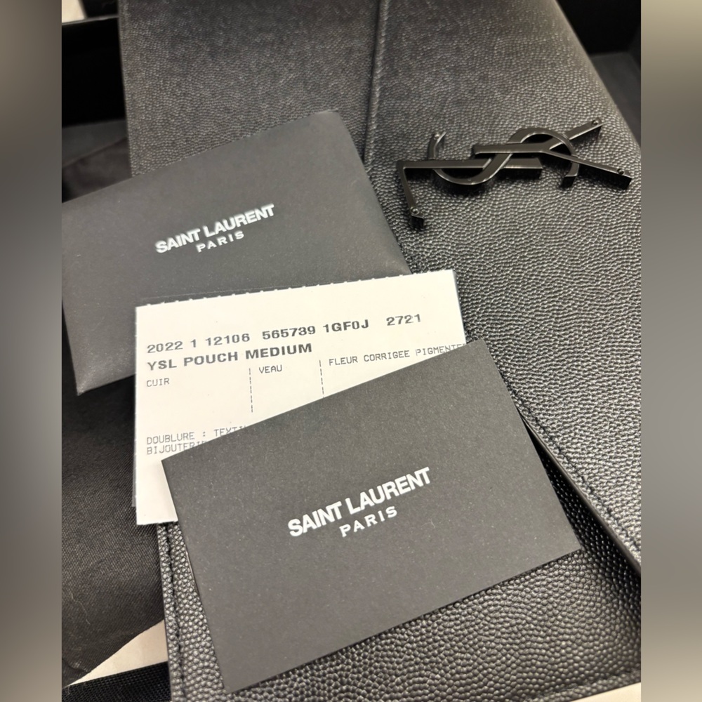 Saint Laurent Black Leather Envelope Clutch - Picture 8 of 8